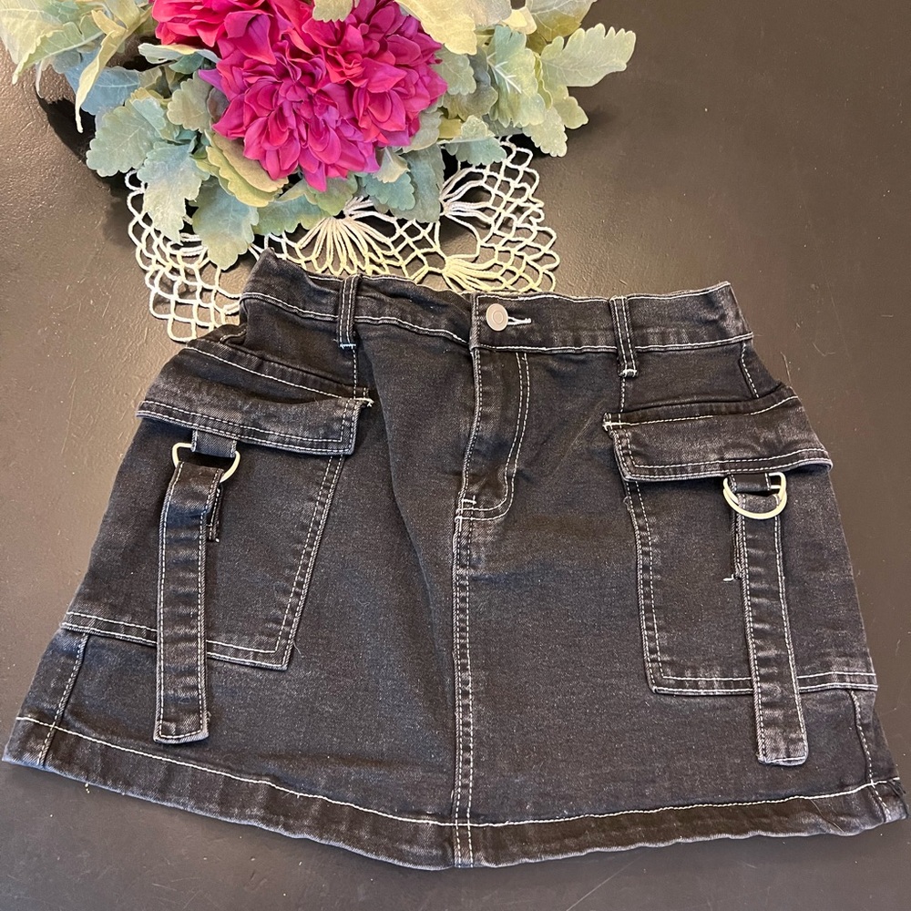 No Comment Faded Mineral Wash Black Grunge‎ Cargo Mini Skirt Sz S Punk Goth
